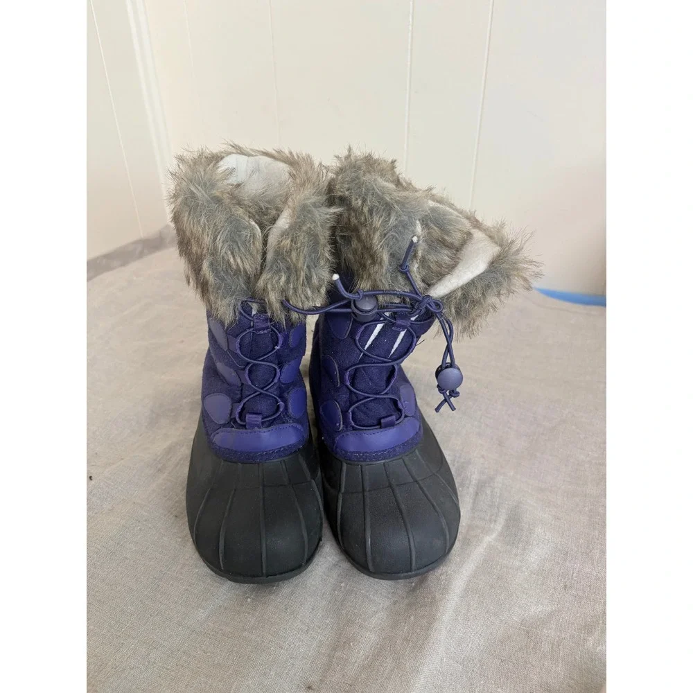 Purple Faux Fur Trim‎ Winter Snow Boots Waterproof Duck Boots Bungee Laces
